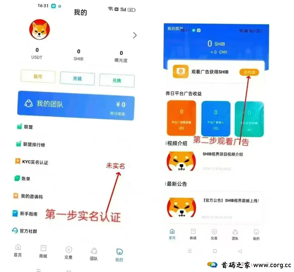SHIB视界，零撸柴犬币项目，每天十个广告月撸600米