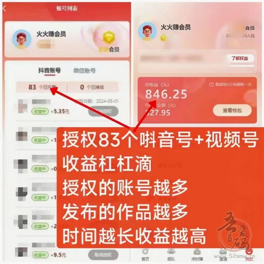 小米视客绑定5个抖音 每天收益×5 = 75元
