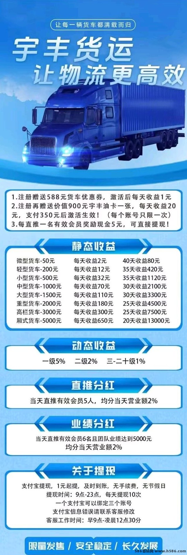 宇丰物流注测即送588米＋900油咔，低门槛开启稳定收溢新机会！