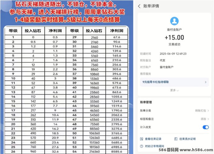 钻石乐园火热上线！无广告秒提取，上墙模式+保底回收，0撸也能轻松日赚！