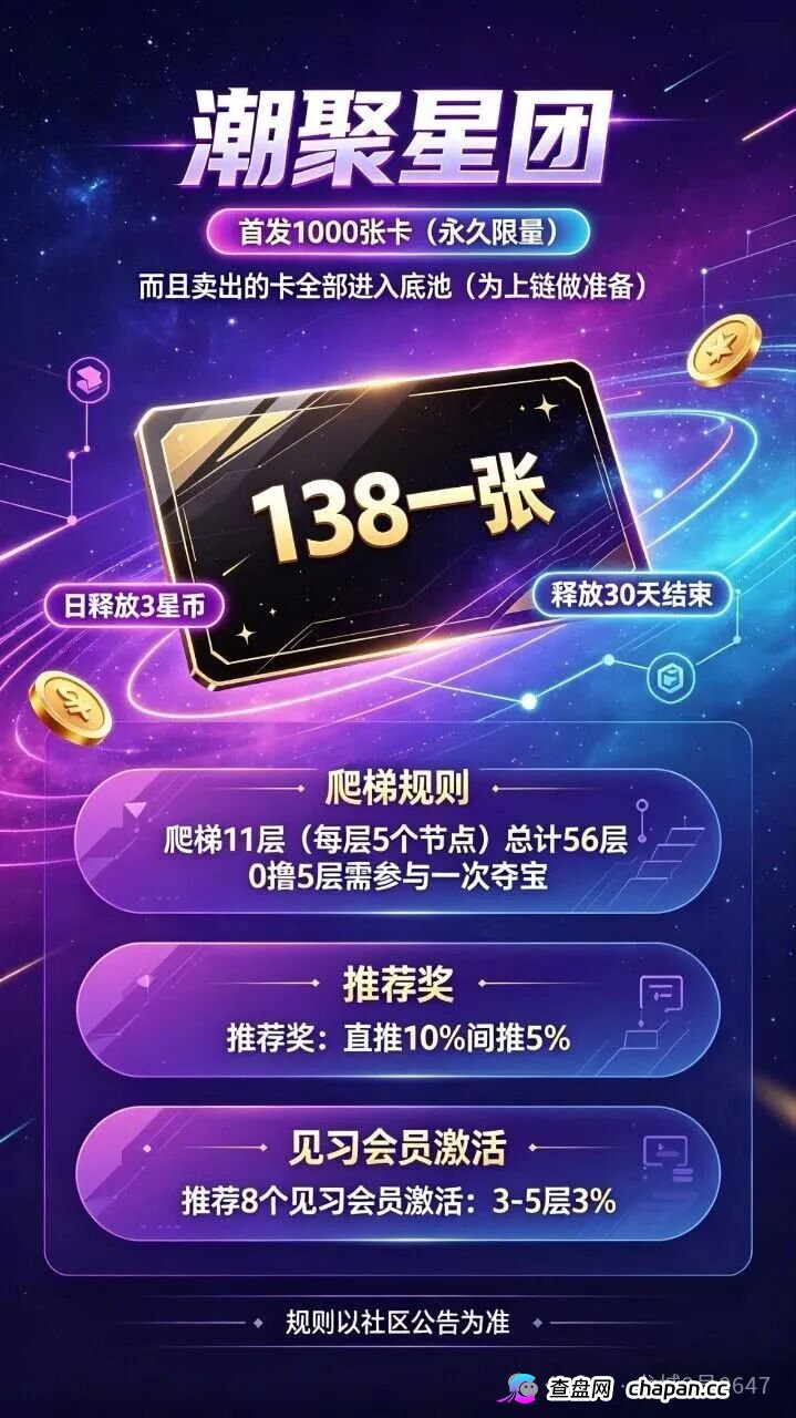 潮聚星团上线30天连改3次规则，首发1000卡底池见底，疯狂拉人头填坑，崩盘倒计时