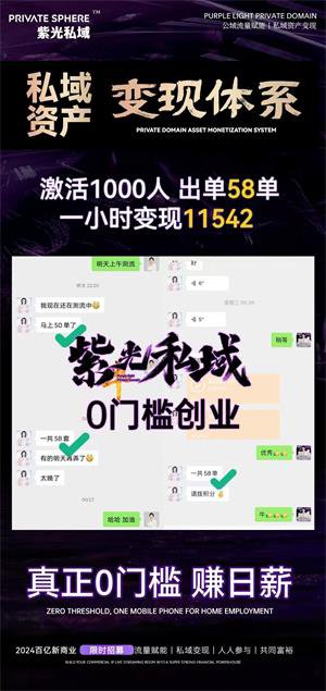 紫光私域招募运营师！日入200元以上！当天赚钱！免费带！