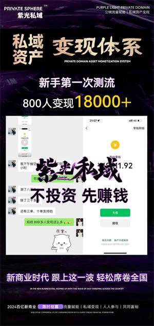 紫光私域招募运营师！日入200元以上！当天赚钱！免费带！